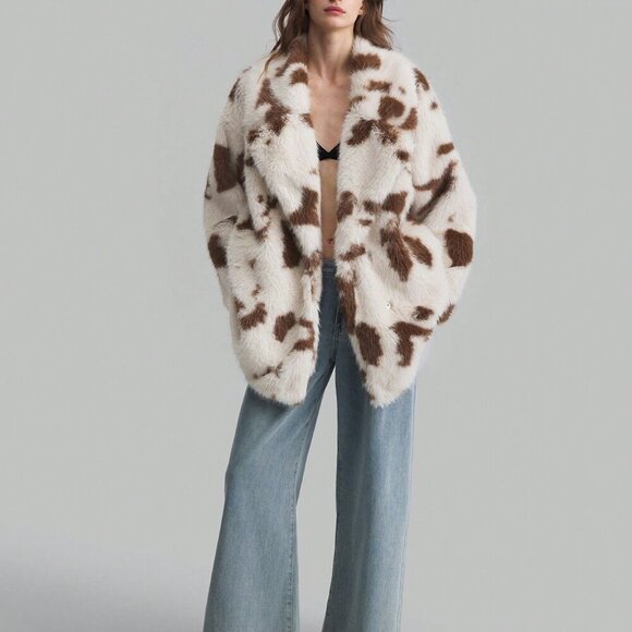 Khaki Casual Womens Leopard Print Oversized Fluffy faux fur Lined Coat - Picture 1 of 8